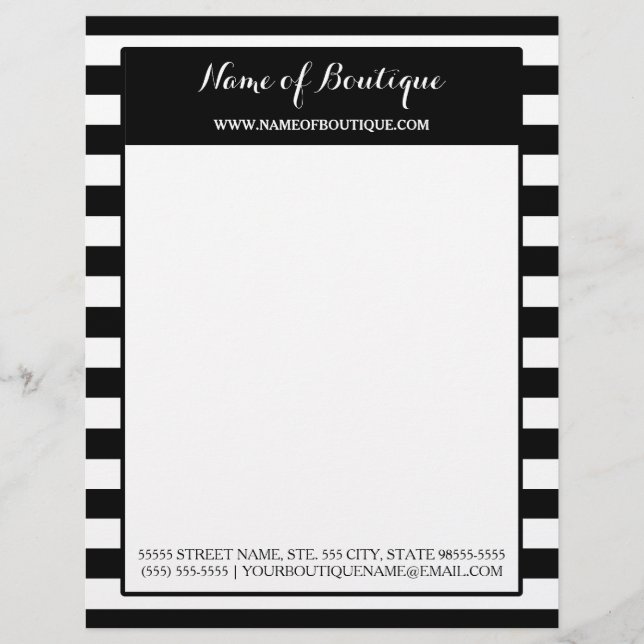 Trendy Schwarz-weiße Streifen Haar und Briefbogen (Vorderseite)