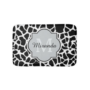 Trendy Schwarz-weißer Giraffen-Druck-mit Monogram Badematte
