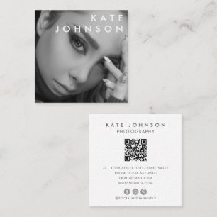Trendy Schwarz-weißer QR-Code für Berufliches Foto Quadratische Visitenkarte