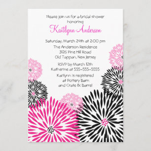Trendy schwarze/rosa Blumen-Brautparty-Einladung Einladung