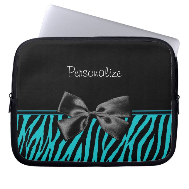 Trendy schwarzer und aquamariner Zebra-Druck mit Laptopschutzhülle (Vorderseite)