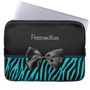 Trendy schwarzer und aquamariner Zebra-Druck mit Laptopschutzhülle