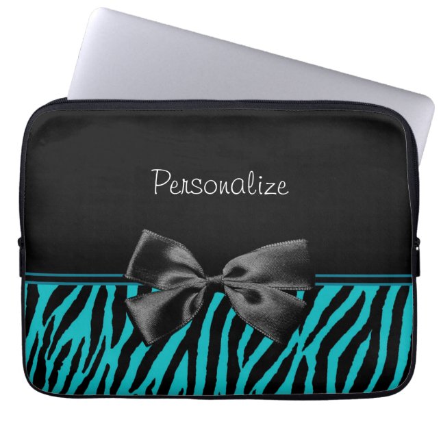 Trendy schwarzer und aquamariner Zebra-Druck mit Laptopschutzhülle (Vorderseite)