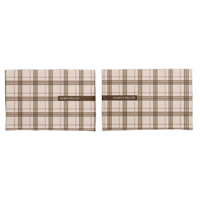 Trendy Scottish kariert tartan beige braun Kissenbezug (Vorderseite-Set)