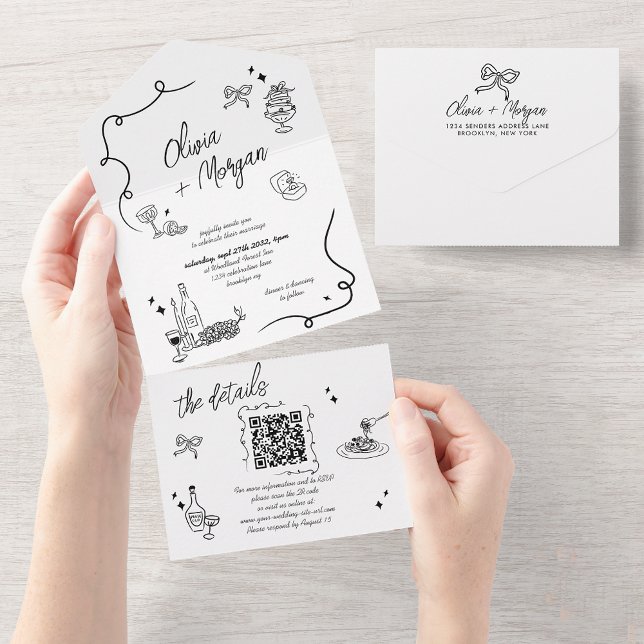 Trendy Scribble Doodle QR Code Hochzeit Einladung (Von Creator hochgeladen)