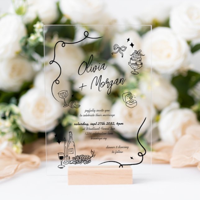 Trendy Scribble Doodle Script Wedding Acryleinladungen (Von Creator hochgeladen)
