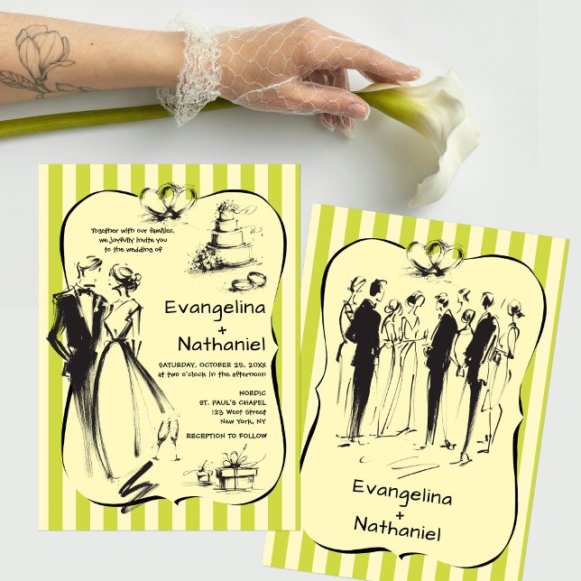 Trendy Scribble Stripes Whimsical Doodle Wedding Einladung (Von Creator hochgeladen)