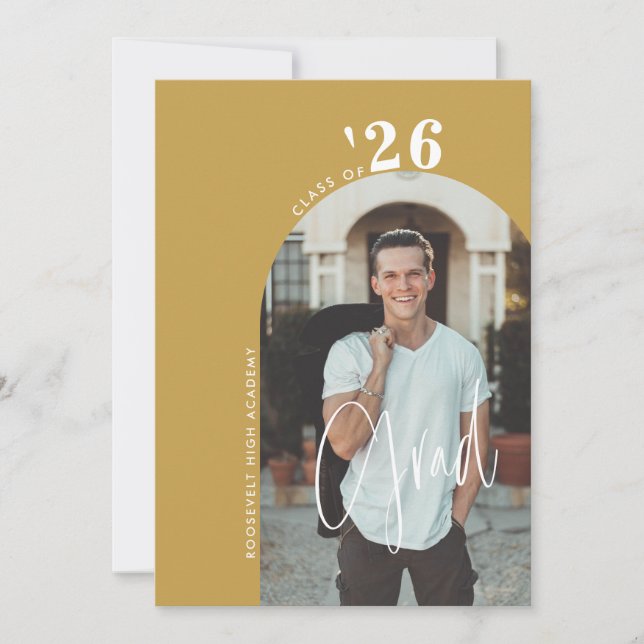 Trendy Script 2-Foto 2024 Gold Grad Party Einladung (Vorderseite)