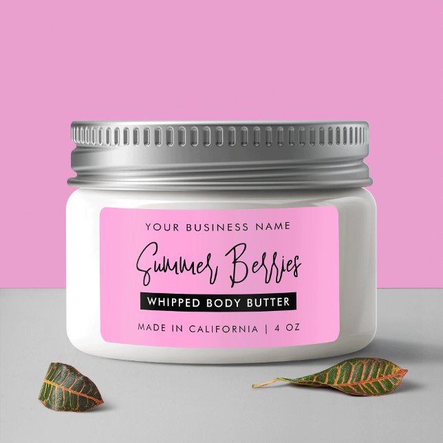 Trendy Script Black & Pink Skincare Jar Rectangle Adressaufkleber (Trendy Script Girly Pink Skincare Jar Rectangle Label)