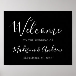 Trendy Script Black Wedding Willkommen Poster