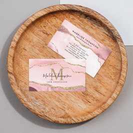 Trendy Script Blush Pink Agate Geode Gold Monogram Visitenkarte