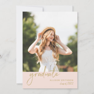 Trendy Script Blush Pink and Gold Graduation Party Einladung