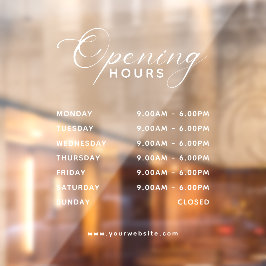 Trendy Script Business Opening Hours Transparent Fensteraufkleber