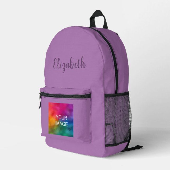 Trendy Script Custom Lavender Lila Solid Color Bedruckter Rucksack (Rückseitige Ecke Rechts)