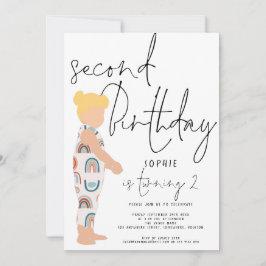 Trendy Script Girl Blonde Rainbows 2. Einladung