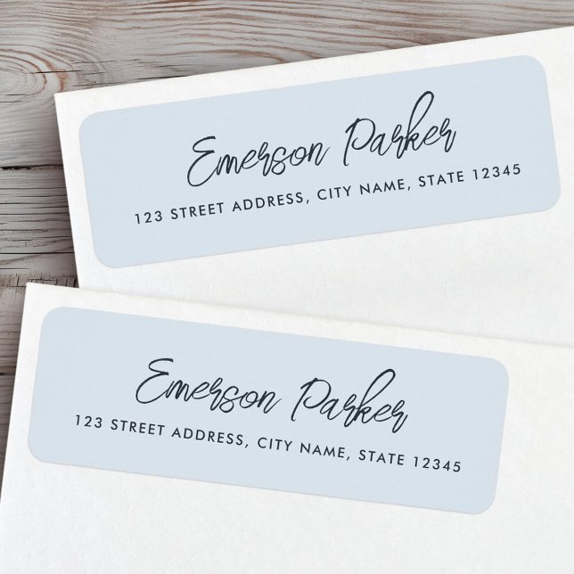 Trendy script helle dusty blue Rücksendeadresse (Trendy script light dusty blue return address label)