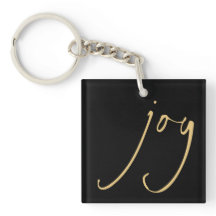 Trendy Script Joy Christmas Gold Black Schlüsselan