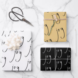 Trendy Script Joy Pattern Gold Schwarz-weiß Geschenkpapier Set