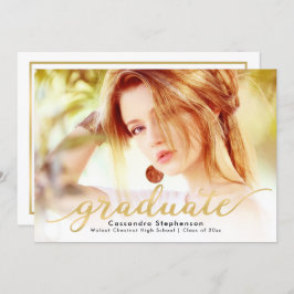 Trendy Script Modern Gold Foto Abschluss Einladung