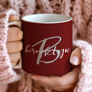 Trendy Script Monogram Burgundy Gray White Kaffeetasse
