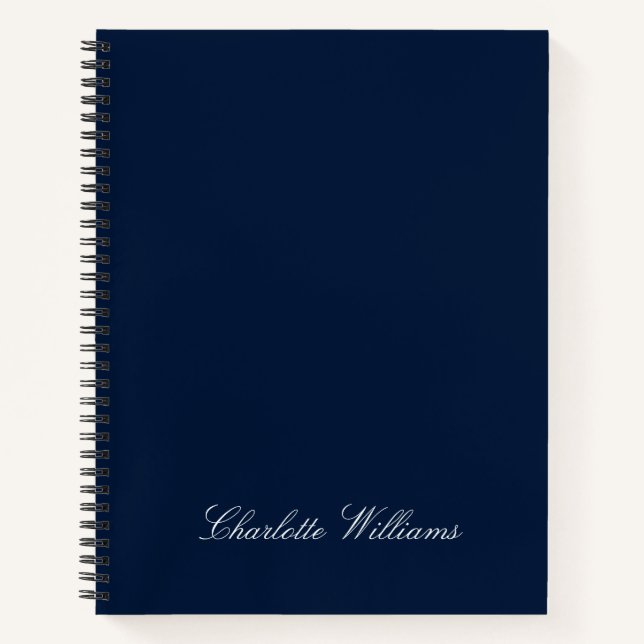 Trendy Script Navy Blue Minimalist Monogram Notizbuch (Vorderseite)