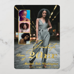 Trendy Script Overlay 4 Foto Collage Abschluss Folieneinladung