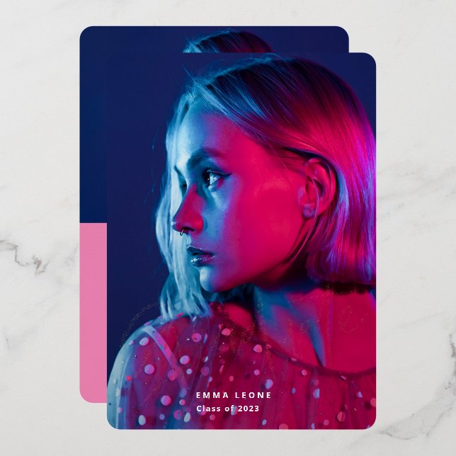 Trendy Script Overlay | Zwei Foto Abschluss Gold Folieneinladung (Vorderseite/Rückseite)