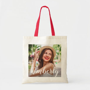 trendy script personalisiertes Bild und Name Tragetasche