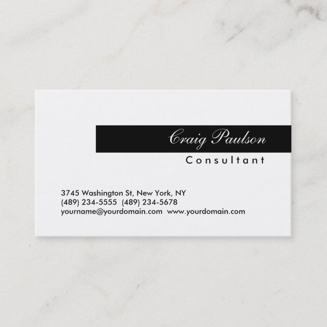 Trendy Script Schwarz-weiß Striping Business Card Visitenkarte (Vorderseite)