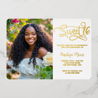 Trendy Script Sweet 16 Birthday Foto Folieneinladung