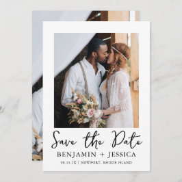 Trendy Script Two Foto Wedding Save the Date