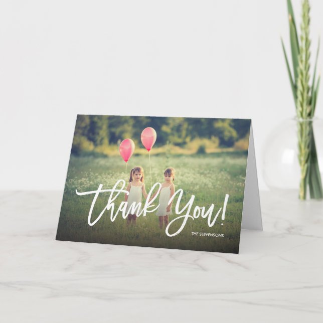 Trendy Script Vielen Dank für das Foto "Vollblut" Dankeskarte (Vorderseite)