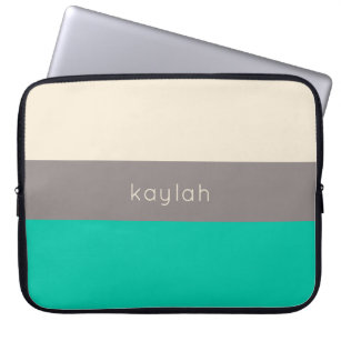 Trendy Seafoam Green Color Block Muster mit Name Laptopschutzhülle