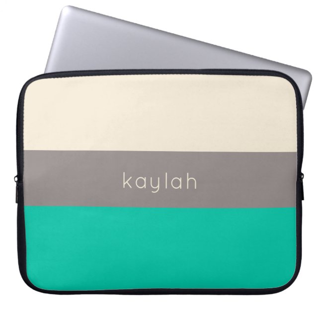 Trendy Seafoam Green Color Block Muster mit Name Laptopschutzhülle (Vorderseite)