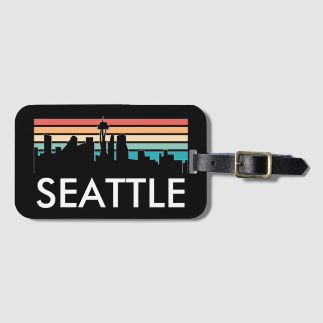Trendy Seattle Washington Retro Sunset Skyline Gepäckanhänger (Vorderseite (Horizontal))