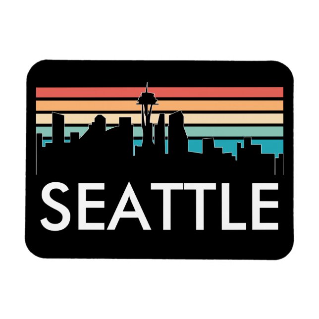 Trendy Seattle Washington Retro Sunset Skyline Magnet (Horizontal)