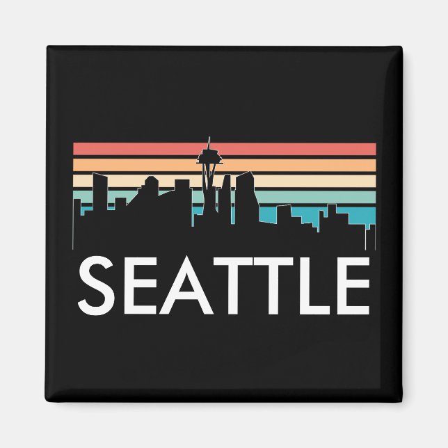 Trendy Seattle Washington Retro Sunset Skyline Magnet (Vorne)