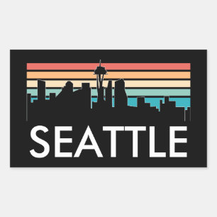 Trendy Seattle Washington Retro Sunset Skyline Rechteckiger Aufkleber
