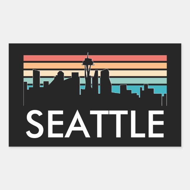 Trendy Seattle Washington Retro Sunset Skyline Rechteckiger Aufkleber (Vorderseite)