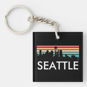 Trendy Seattle Washington Retro Sunset Skyline Schlüsselanhänger