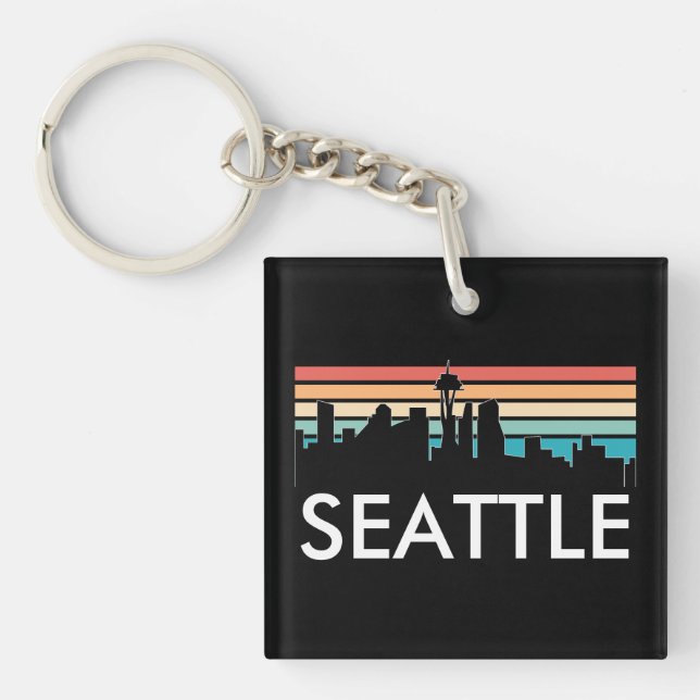Trendy Seattle Washington Retro Sunset Skyline Schlüsselanhänger (Vorderseite)