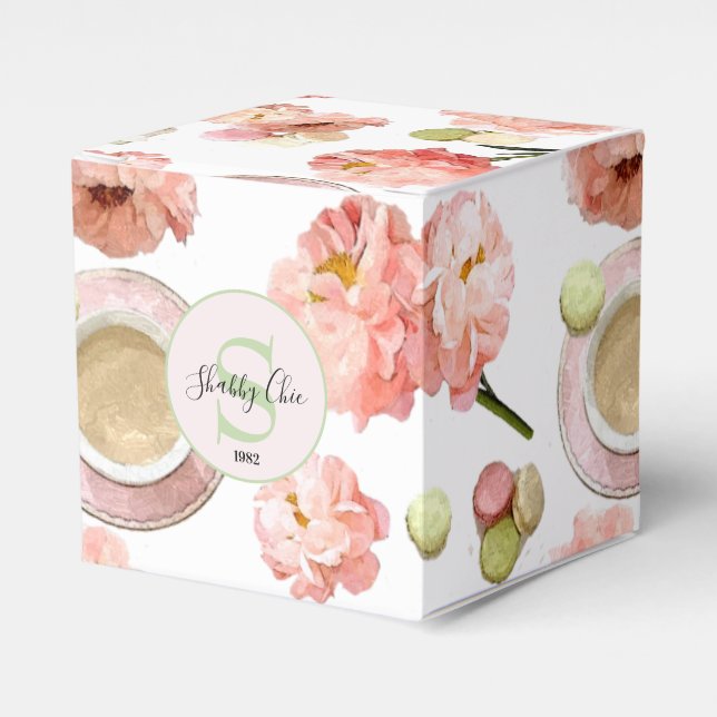 Trendy Shabby Chic Peonies and Macarons Set Geschenkschachtel (Vorderseite)