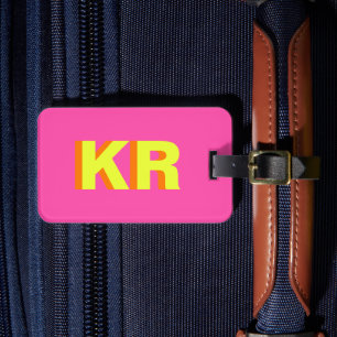 Trendy Shadow Monogram Pink Yellow Personalisiert Gepäckanhänger