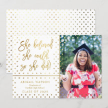 Trendy She glaubte Gold Foto Abschluss Card