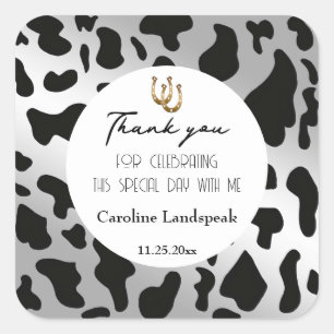 Trendy Silver Black Cow Spots Vielen Dank Quadratischer Aufkleber