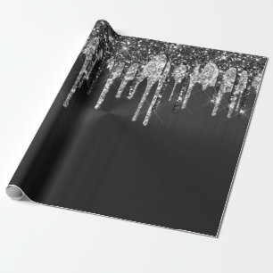 Trendy Silver Black Glitzer Tropfen Graphic Geschenkpapier