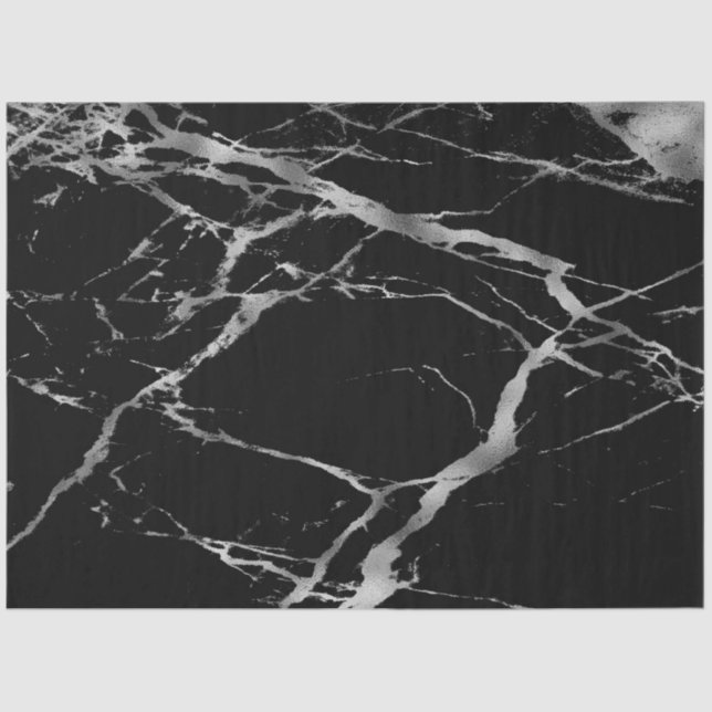 Trendy Silver Black Marble Modern Seidenpapier (Vorderseite)