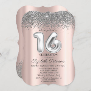 Trendy Silver Diamonds Rose Gold Sweet 16 Einladung