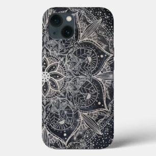 Trendy Silver Floral Mandala Blue Marmor Design Case-Mate iPhone Hülle