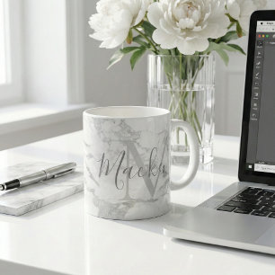 Trendy Silver Foil Marble Monogram Kaffeetasse